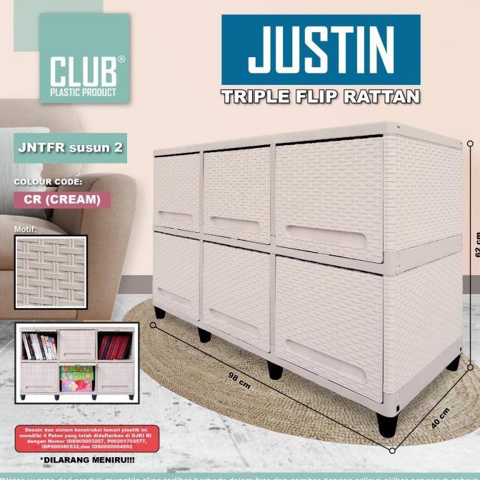 Lemari plastik Club Flip Triple Susun 2 | Lemari Serbaguna 6 Pintu