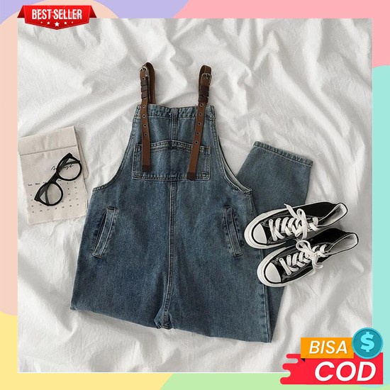 Jumpsuit Jeans Wanita Ootd Perempuan Dewasa Korean Style Remaja Cewek Korea Kekinian Overall Panjang