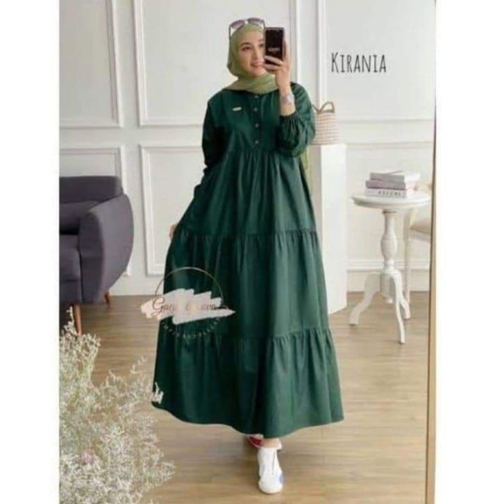 New Kirania Gamis Midi Rayon Premium Kekinian Kancing Depan Busui Allsize Ld 110cm