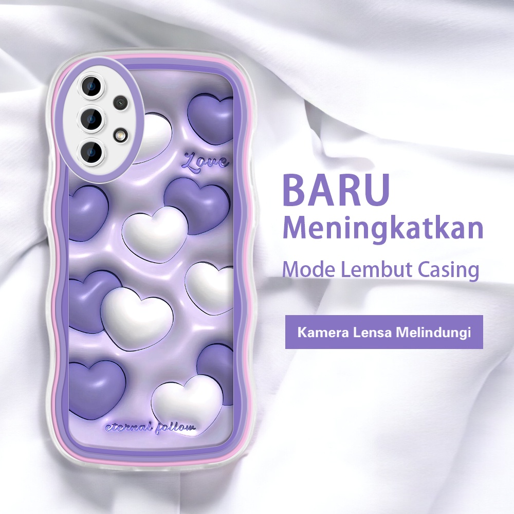 Samsung A33 A50 A51 A52 A50S A52S A53 A72 A73 5G Casing Ponsel 3D pola hati cinta ungu warna-warni g