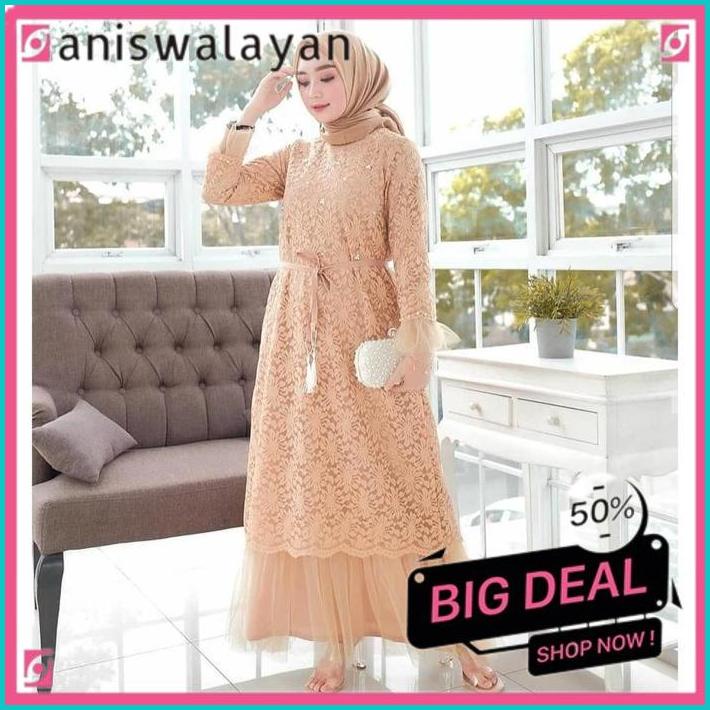 BEST SELLER   - JULIANA MAXY DRESS BRUKAT TILE MUTIARA IMPORT FREE BELT FASHION GAUN GAMIS PESTA KON