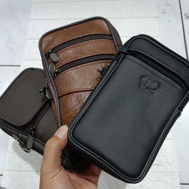 Laris Dompet Pinggang & Selendang Kulit Asli Garut || Tas Handphone M-Grt Pria Kulit