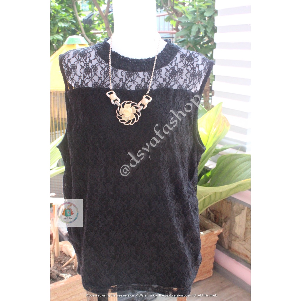 Baju Murah  Blouse / Atasan Brokat Hitam (Big Size / Jumbo / Fit to XL)