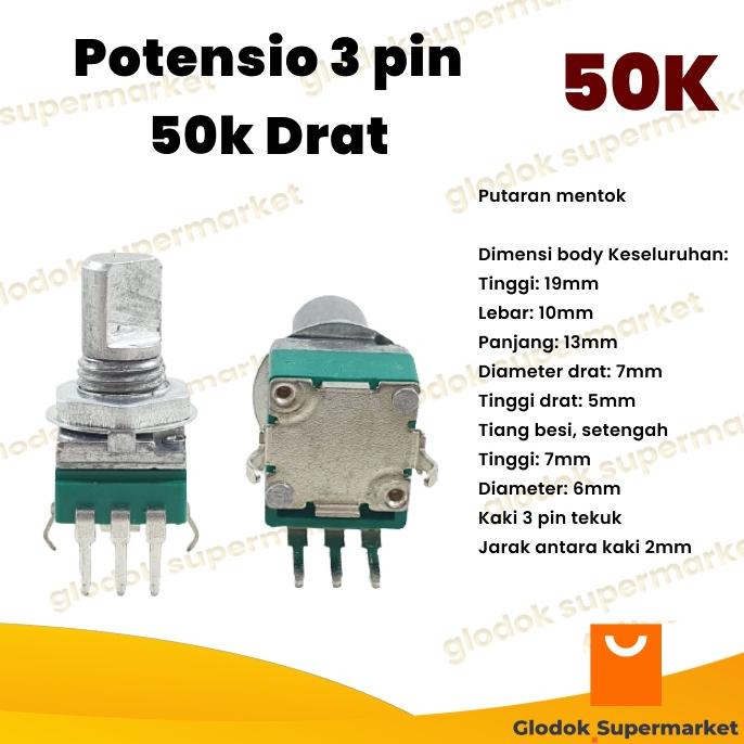 Terbaru Potensio 3 50K Mono Drat Kaki 3 Tekuk Segi Hijau 503