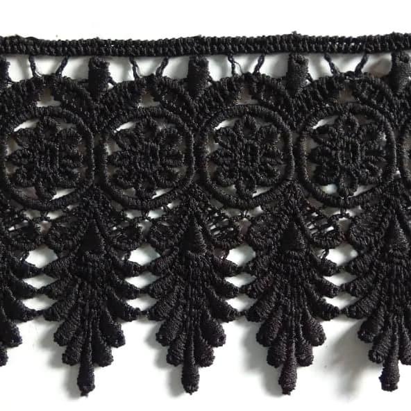 Hiok Renda Giper Bordir Lebar 10 Cm Motif Pinus - Hitam (15 Yard)