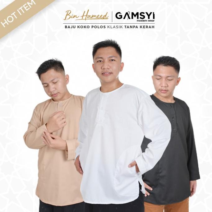 Baju Koko Putih Polos Lengan Panjang/Koko Bin Hameed /Koko Gamsyi