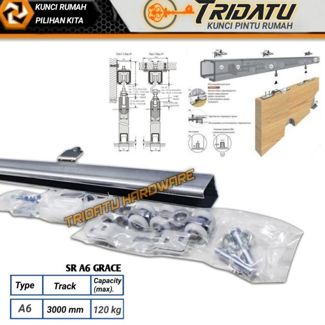 Rel Pintu Sliding 3Meter A6 Rel Pintu Geser 300Cm Full Set Roda