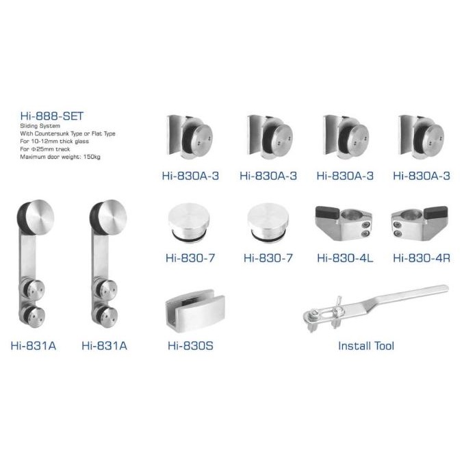 Set Roda Acc Pintu Kaca Sliding Frameless Glass Door Bracket Ke Kaca