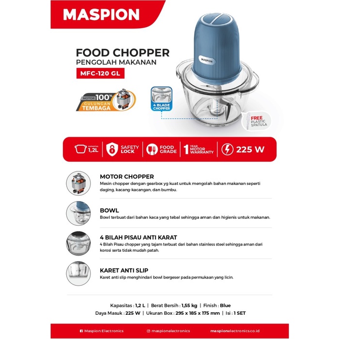 Terlaris Maspion Mfc 120 Gl Food Chopper Blender Pencacah Makanan Bumbu Daging