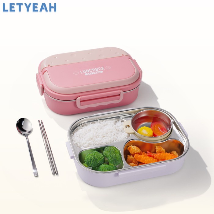 Terlaris Letyeah Lunch Box Stainless 304/Kotak Tempat Makan 4 Sekat Anti Bocor