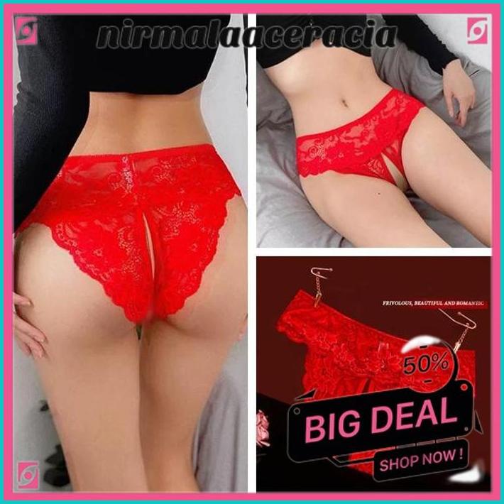 CELANA DALAM BRIEF WANITA SEXY UKURAN JUMBO OPEN CROTCH RENDA LINGERIE G STRING  