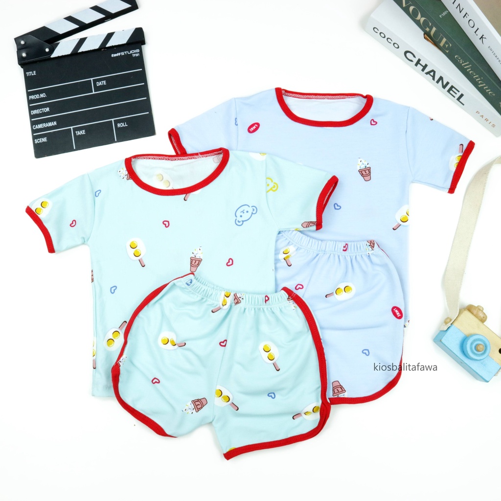 [MOTIF] Setelan Chuba Chups Bayi / Set Baby Laki Perempuan Stelan Baju Tidur Pajamas Unisex Polos Pendek Adem 6-12 Bulan babycinnamon