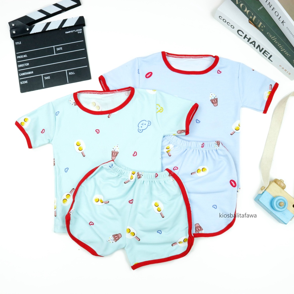 [MOTIF] Setelan Chuba Chups Bayi / Set Baby Laki Perempuan Stelan Baju Tidur Pajamas Unisex Polos Pendek Adem 6-12 Bulan babycinnamon