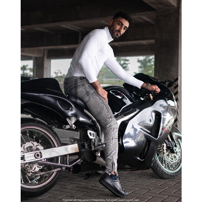 Celana Jeans Panjang Denim Harbor Grey Biker Denim By LOD