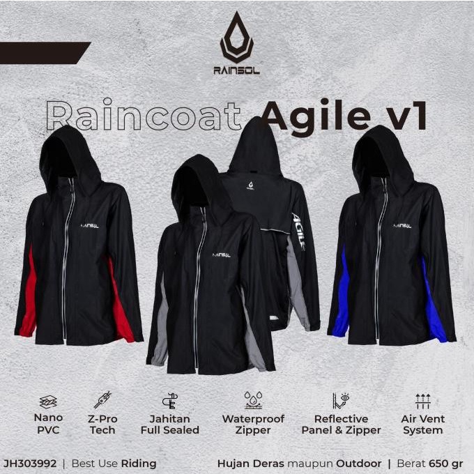 Rainsol Agile v1 | Jas Hujan Motor Dewasa | Double Sleting