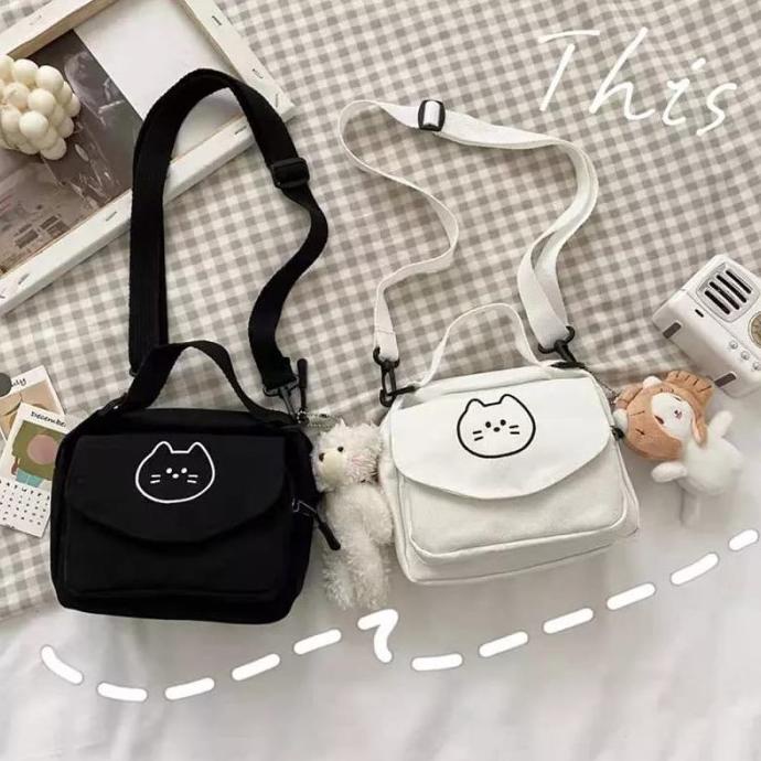 TAS SELEMPANG WANITA BAHAN KANVAS DIAGONAL KOREAN STYLE