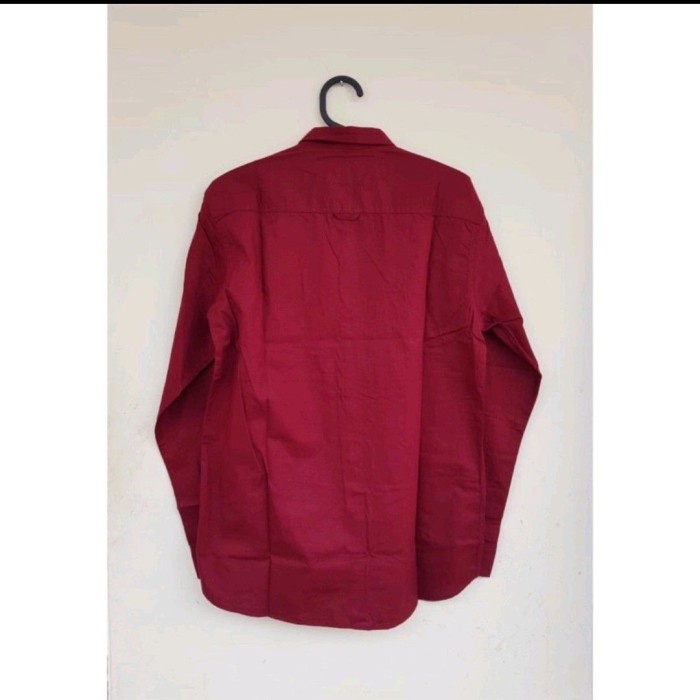 Kemeja Merah Polos Pria Cowok Lengan Panjang Hem Slimfit Casual