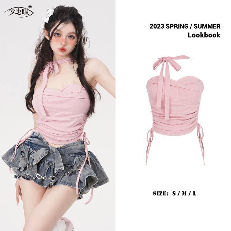 [✅BISA COD] #Sisjuly# Setelan Wanita/Rok Denim + Atasan Pendek Wanita Bertali Halter