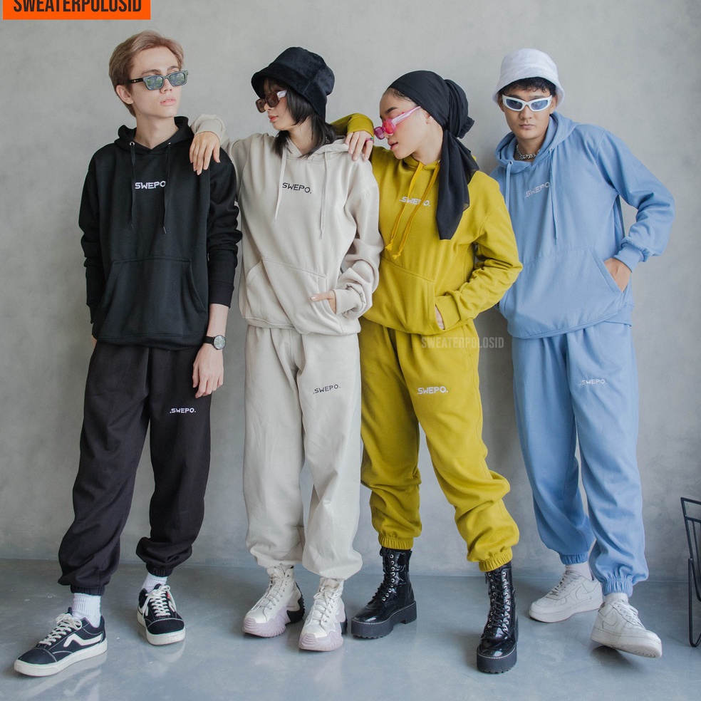 NEW STOCK SWEPO Satu Set Hoodie Jumper + Jogger SWEPO Size M- XXL (Pria &Wanita)