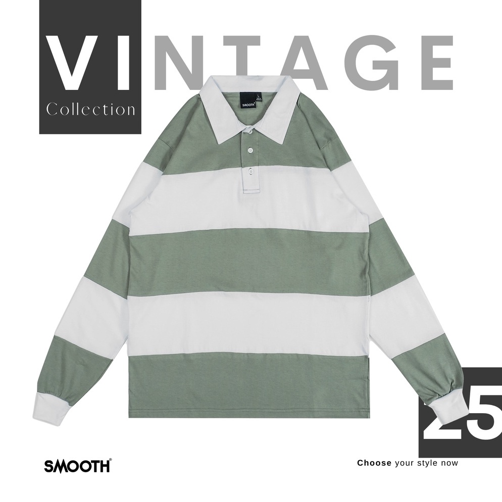 TERBARU SMOOTH BASIC Vintage Rugby Polo Shirt - White Sage