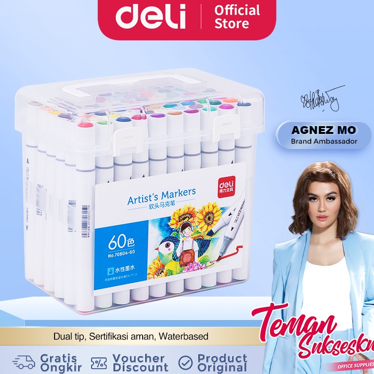 

Serba Murah.. Deli Color Water-based Double Tip Marker Spidol Ujung Ganda 12/24/36/48/60 Warna 70804 95