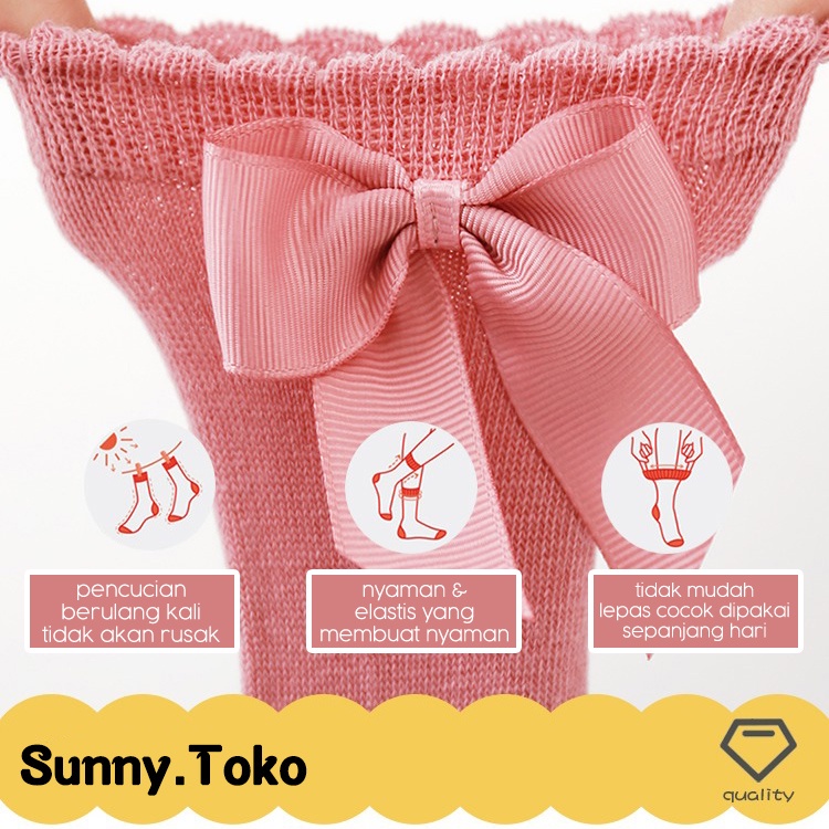 （0-7）Katun murni Kaos kaki panjang good quality selutut dengan aksen pita Kaos Kaki Panjang anak bayi Kaus Kaki anak bayi perempuan Baby Socks cocok untuk anak perempuan