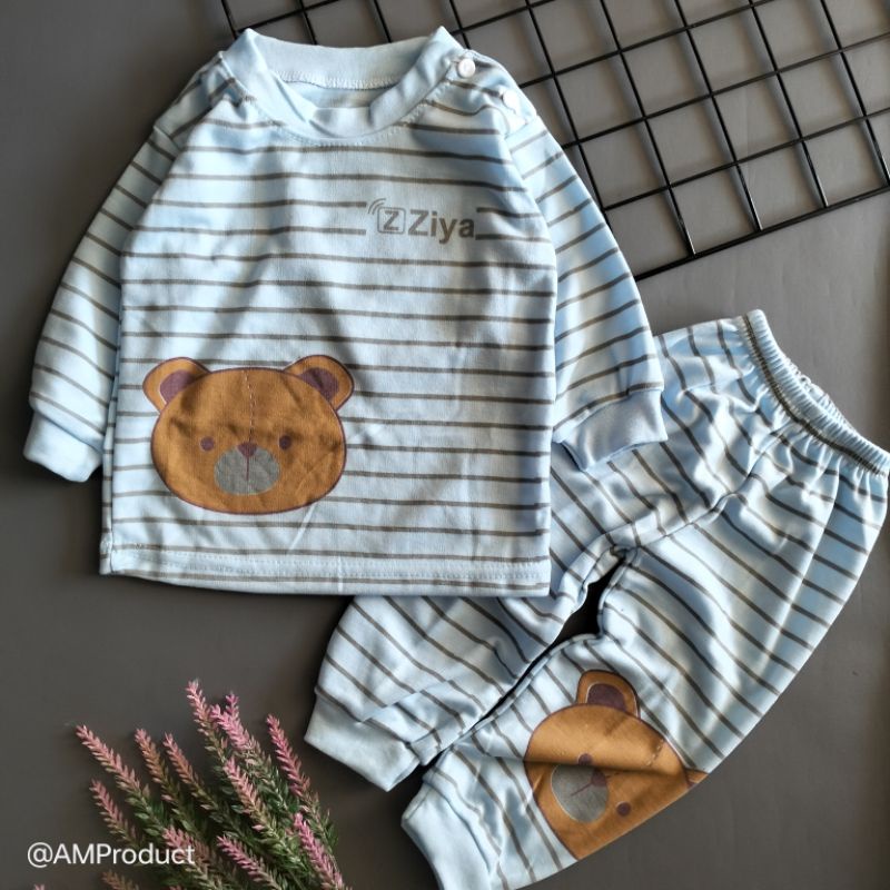 setelan piyama bayi 3-12 bulan motif garis bear