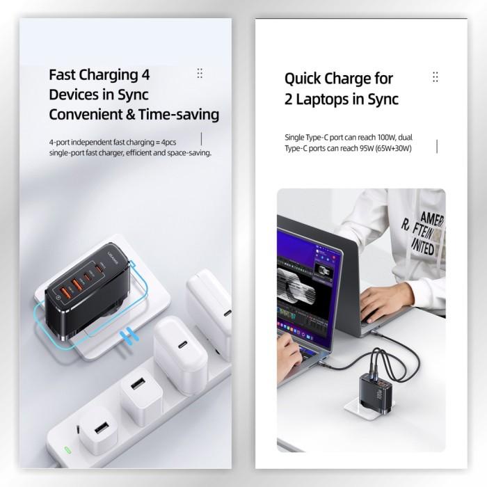 Usams T44 Adapter Fast Charger Gan 100W 4 Ports 2A+2C Type C Lightning