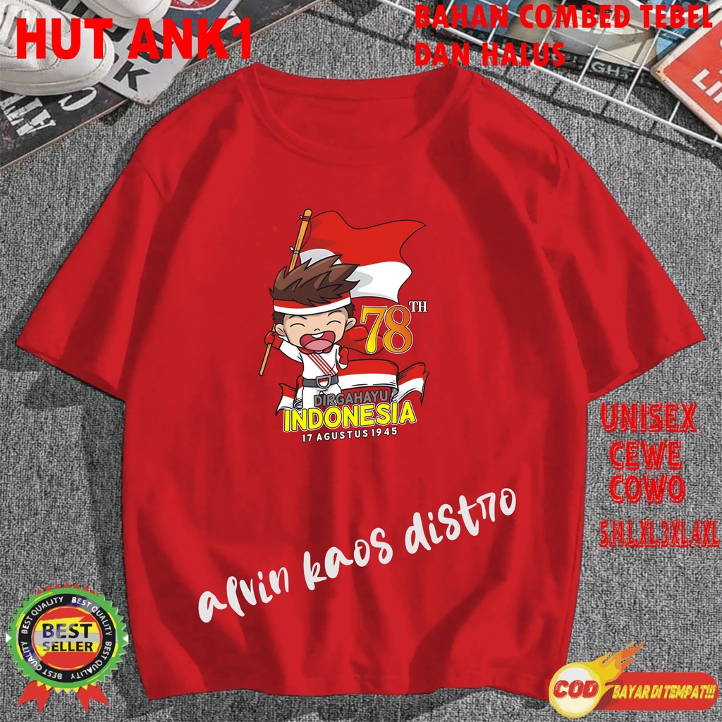 Beli 10 Pc Gratis 1 Pc Hut Ank1 RI 78 Kaos Terlaris 17 Agustus 1945 78 Kemerdekaan Indonesia Kaos Merah Putih Hitam Kaos Cewek Cowok Anak3