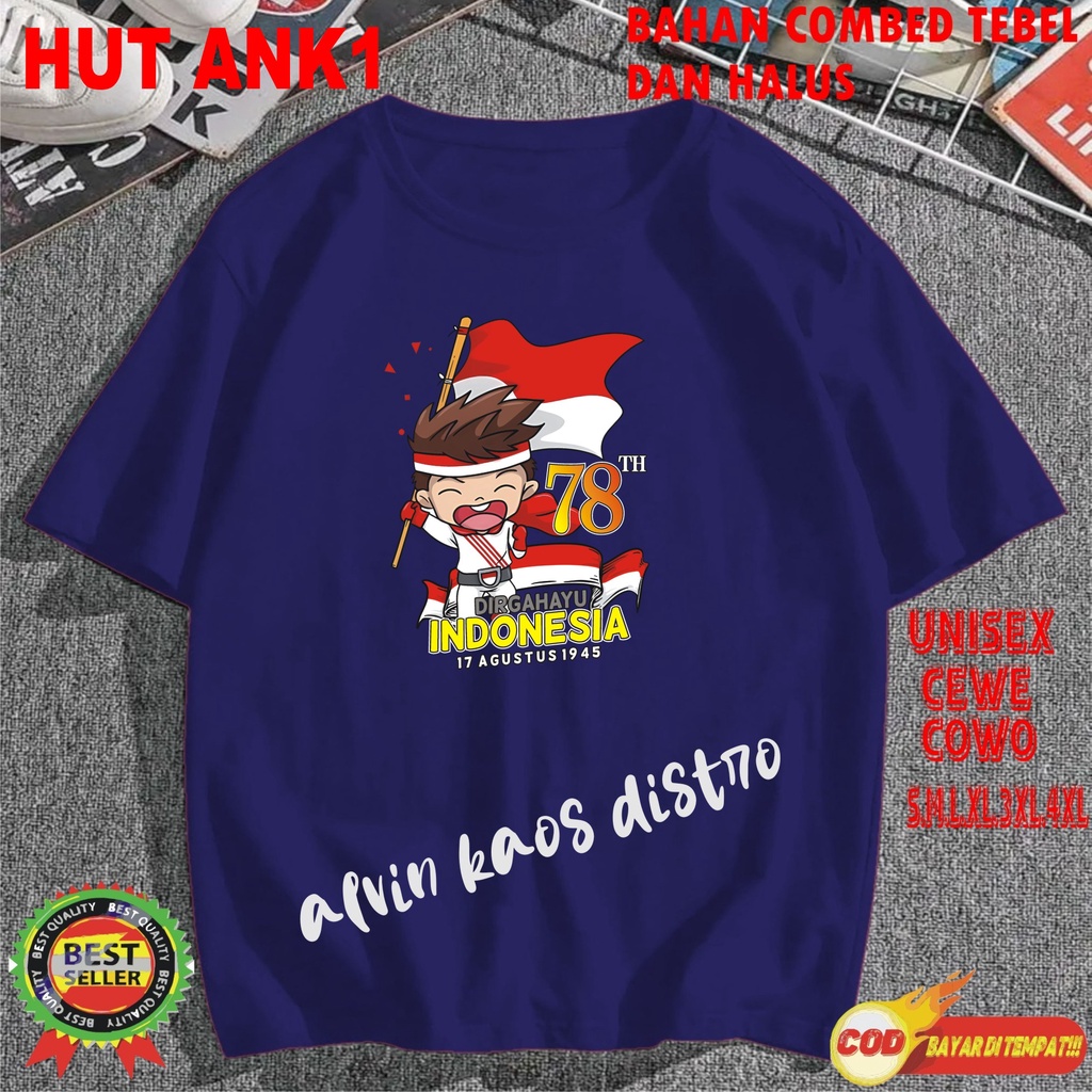 Beli 10 Pc Gratis 1 Pc Hut Ank1 RI 78 Kaos Terlaris 17 Agustus 1945 78 Kemerdekaan Indonesia Kaos Merah Putih Hitam Kaos Cewek Cowok Anak3