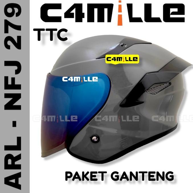 PAKET GANTENG HELM ARL TT COURSE SOLID GORILLA GREY GLOSS HALF FACE