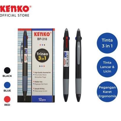 

(12Pcs) Pulpen Kenko 3 in 1 BP-318 / Ball Pen 3 Warna