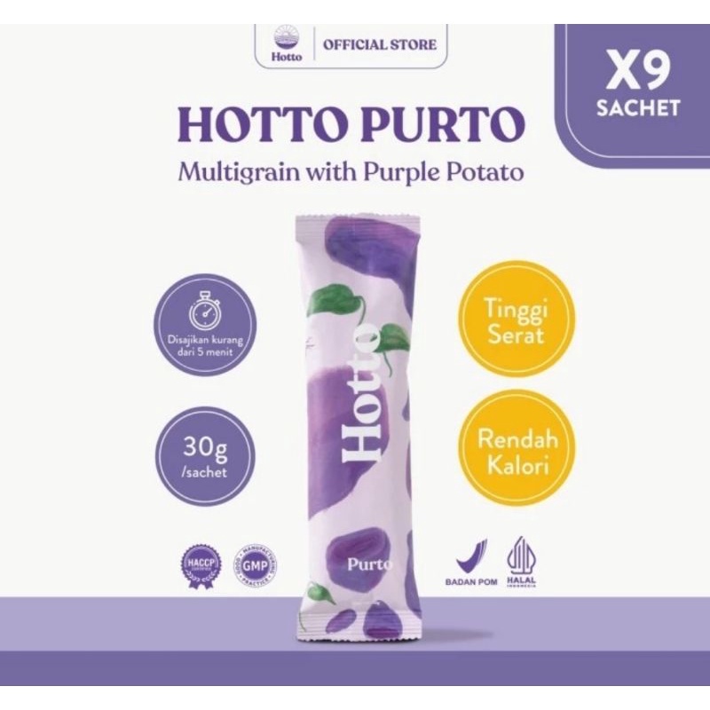 

Hotto purto multigrain 9 sachet oatmeal/Hottopurto multigrain 9 sachet with purple potato untuk kesehatan bpom halal