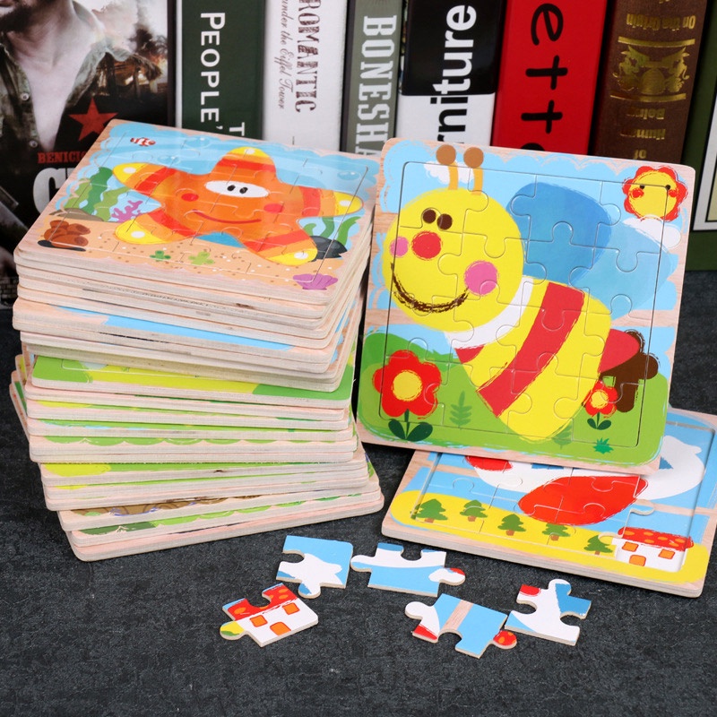 Holiven Anak-anak Jigsaw Puzzle Kartun Hewan 9 Buah Pesawat Puzzle Bayi Pendidikan Anak Usia Dini