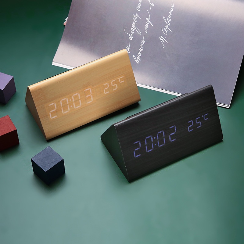Holiven Alarm digital kayu waktu dan suhu jam LED tiga dimensi