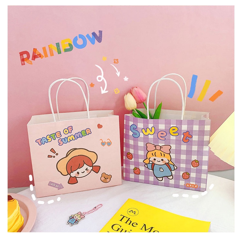 Holiven Ins Kartun Tas Hadiah Lucu Tas Jinjing Kertas Kapasitas Besar Tas Penyimpanan Hadiah