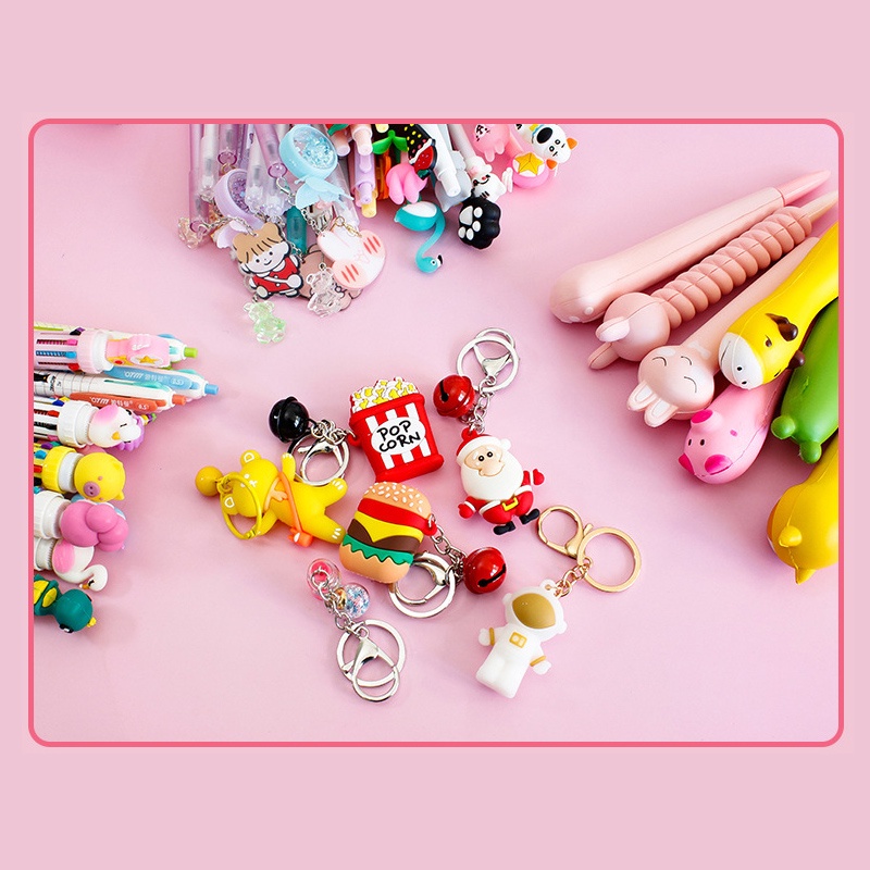 Holiven Set Pen Alat Tulis Kartun Lucu dengan Gantungan Kunci Warna Warni Kado Hadiah