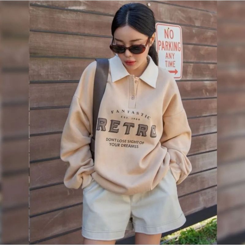 ONE SET RETRO SWEATER COLLAR DAN CELANA PENDEK | SETELAN WANITA ONE SET WANITA KOREAN STYLE