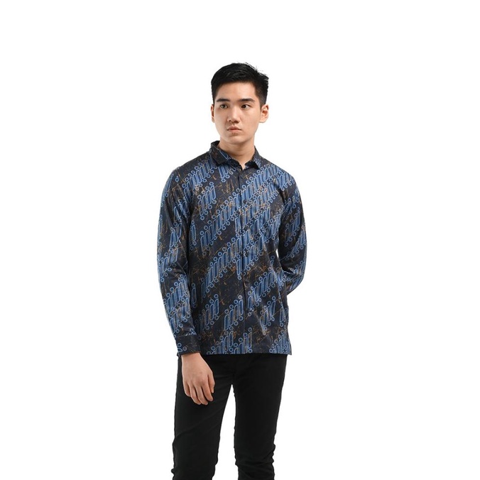 Best Seller Manzone Kemeja Batik Pria Lengan Panjang Modern Fit Abyas 3-Blue Original
