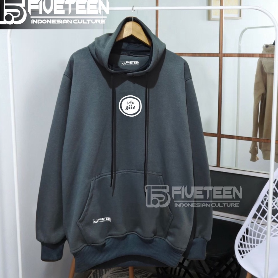 READY jaket distro original brand 15fifteen15 warna abu paralon list sablon life is good hoodie cowo