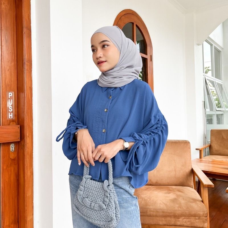 LAYLA BLOUSE CRINCLE WANITA | KEMEJA SERUT WANITA | BLOUSE KEMEJA | ATASAN WANITA