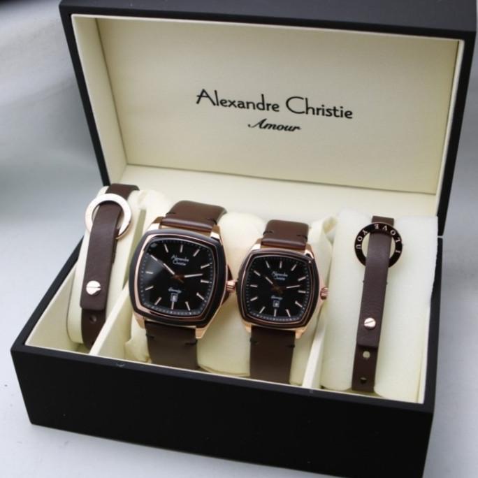 Best Seller Jam Tangan Alexandre Christie Couple Watch Set Ac 8665 Strap Kulit Terbaik