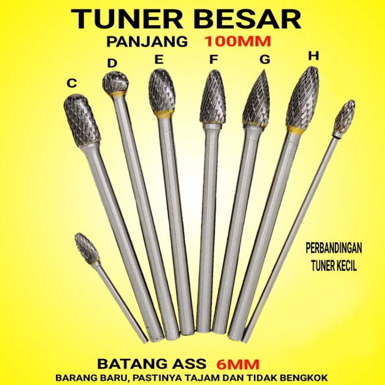 MURAH MATA BOR ALAT TUNER CUNER TUNNER PORTING BESAR BATANG 6MM PANJANG 10CM