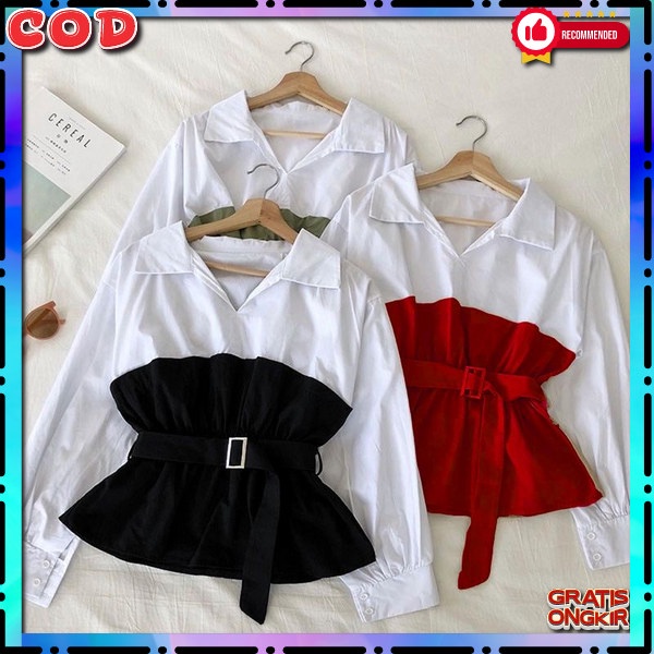 Pakaian Blouse Kancing Cwek Kerja Bsju Kerah Baju Casual Korea Style Bluse Wsnita Dewasa Premium Blo
