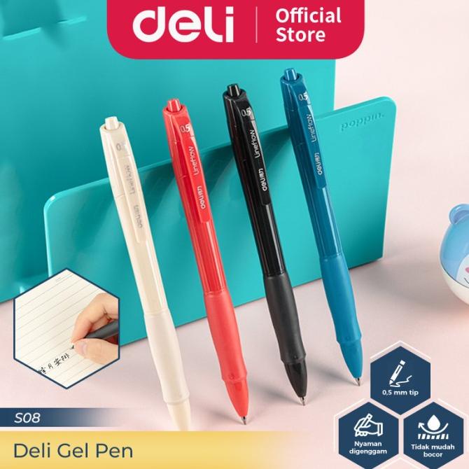 

Deli Gel Pen Pulpen Gel Cetek 0.5 mm Tinta Hitam Biru Merah 12 PCS S08
