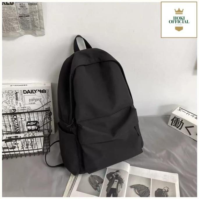 [Cod] Ransel Polos Wanita Pria Tas Sekolah Warna Hitam Polos Tas