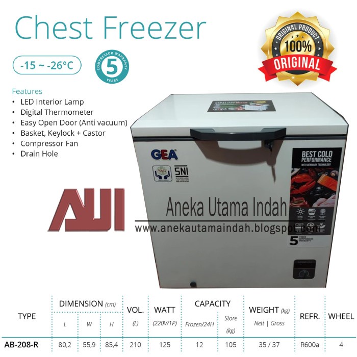 Gea Chest Freezer 200 Liter Ab 226R Hemat