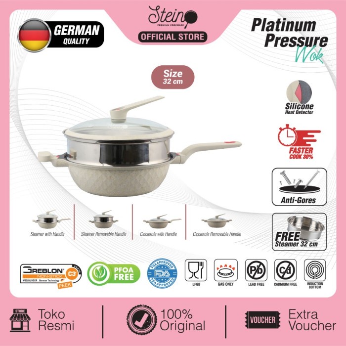 

Stein Steincookware Wok Platinum 32cm Pressure Cooker Anti Baret Beige