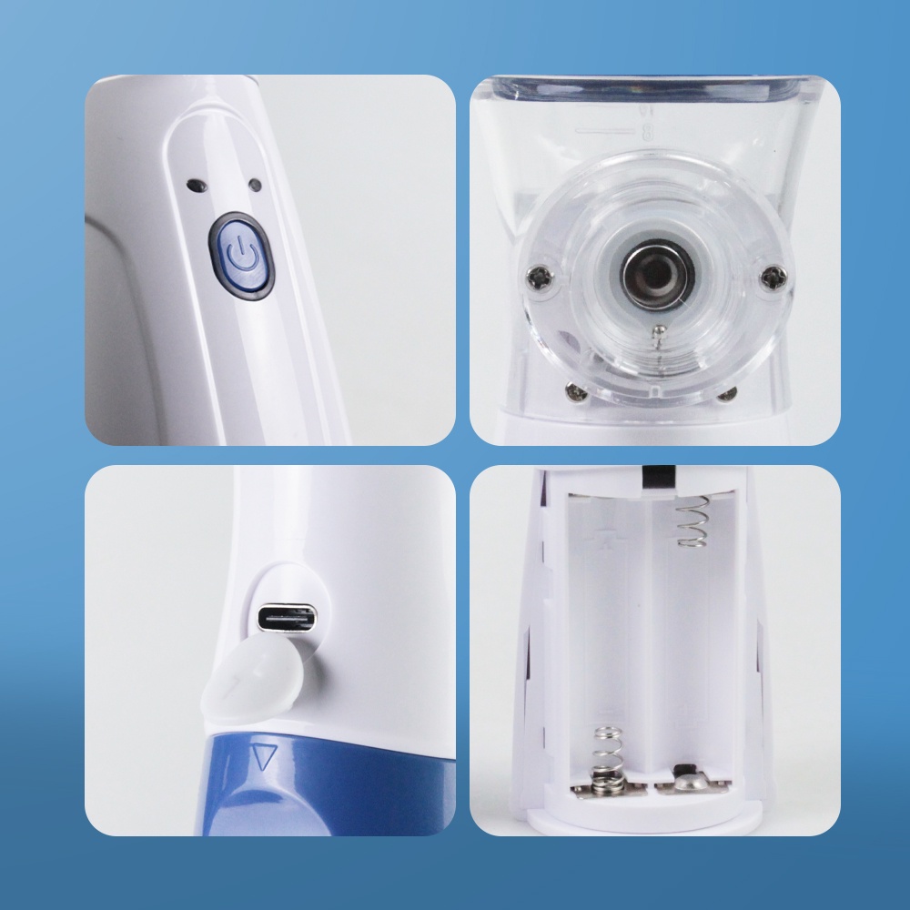 Gs8 TaffOmicron Alat Terapi Pernapasan Handheld Inhaler Nebulizer Machine USB Charge - JSL-W302 - Blue/White Or-i