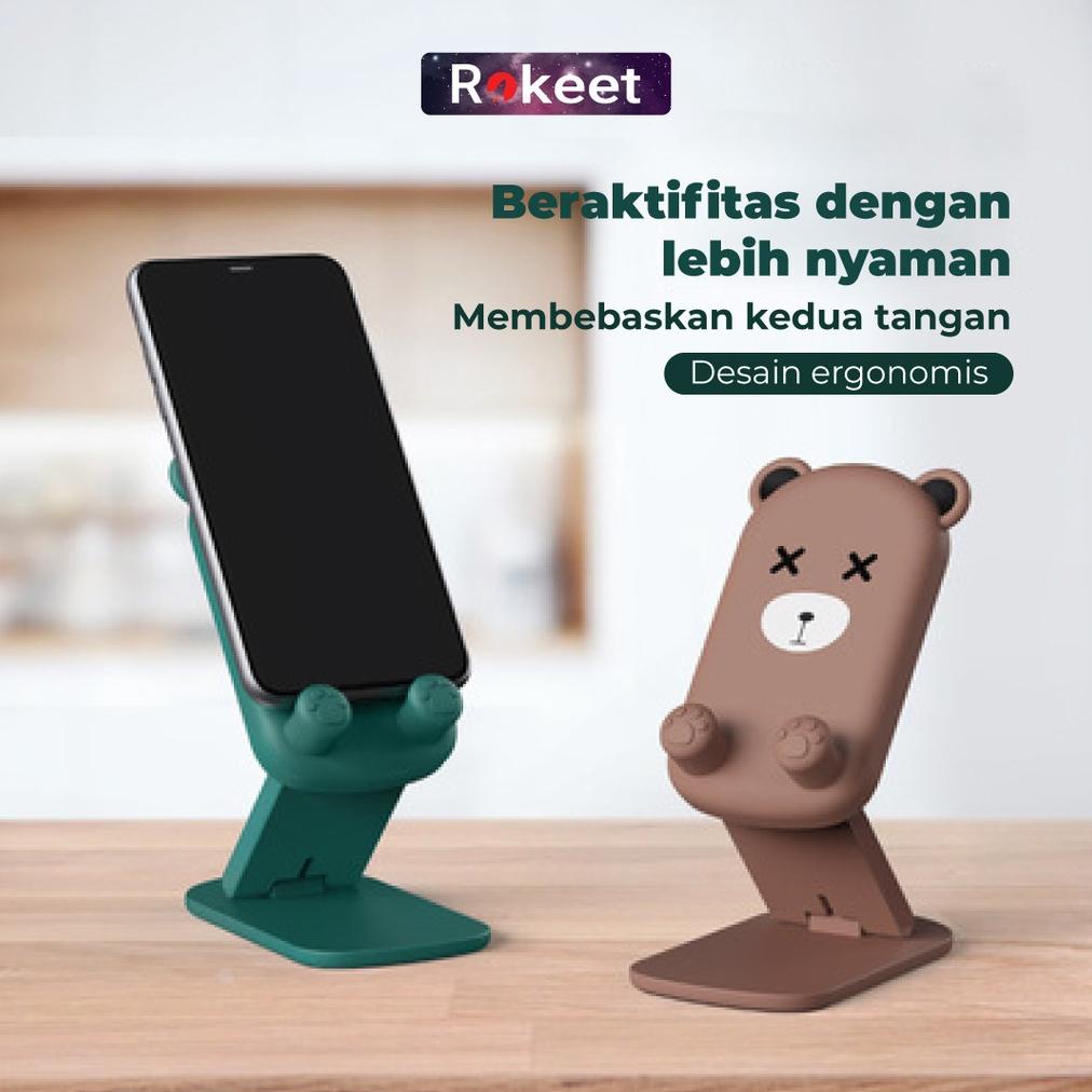 New Rokeet Phone Stand Karakter Holder Meja Tablet Ipad Iphone Android Lipat Dudukan Handphone